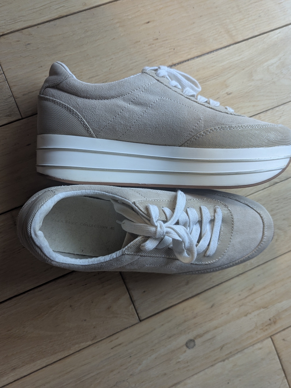 H&M Beige Platform Lace-Up Sneakers with White Soles